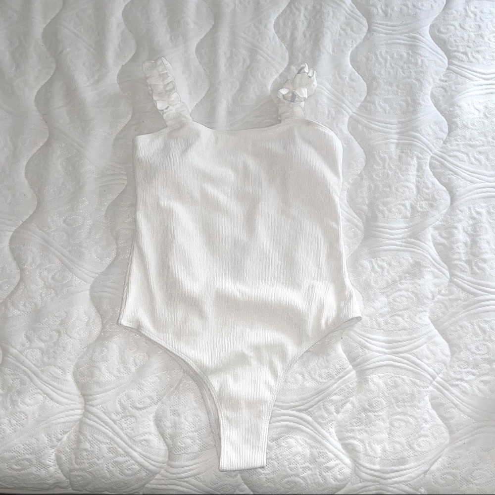 White rib grill one piece swimsuit